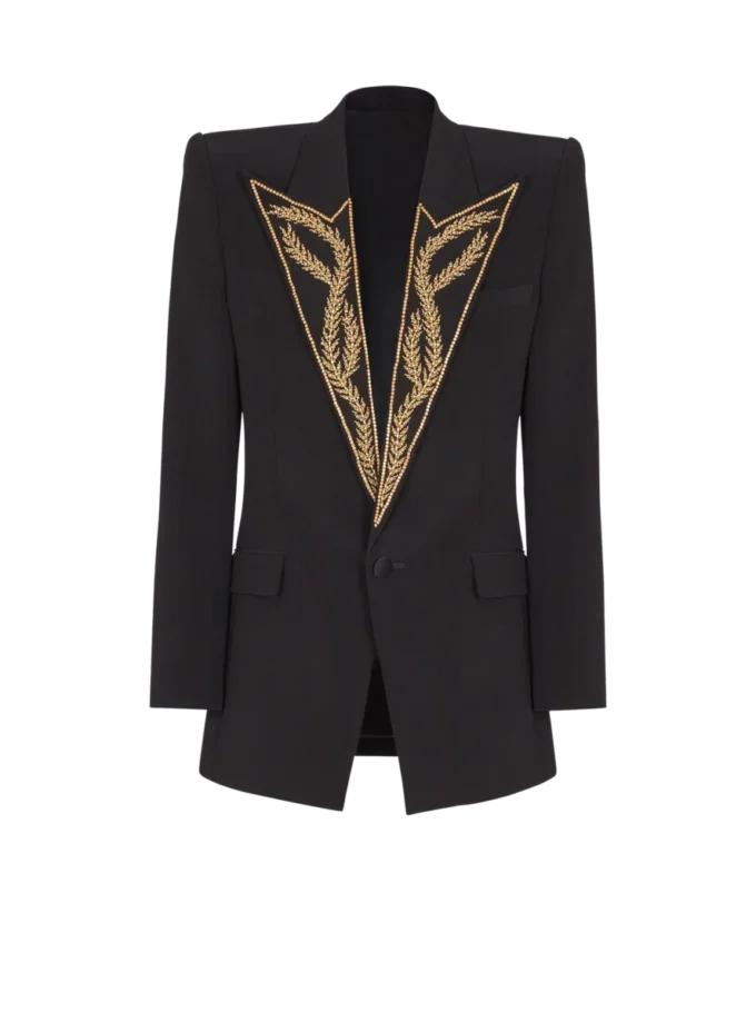 1-button jacket with embroidered collar 1-button jacket with embroidered collar