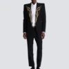 1-button jacket with embroidered collar 1-button jacket with embroidered collar