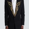 1-button jacket with embroidered collar 1-button jacket with embroidered collar