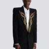 1-button jacket with embroidered collar 1-button jacket with embroidered collar
