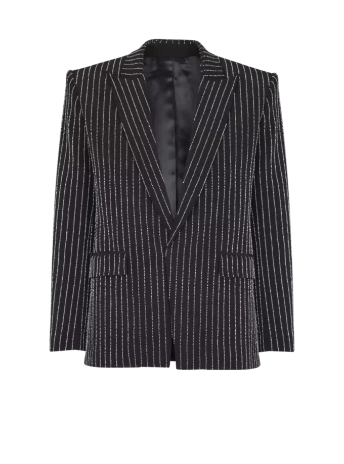 1-button wool jacket with crystal stripes 1-button wool jacket with crystal stripes