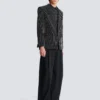 1-button wool jacket with crystal stripes 1-button wool jacket with crystal stripes