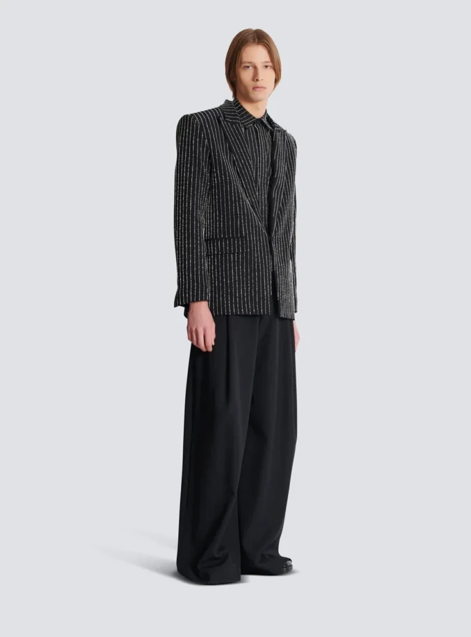 1-button wool jacket with crystal stripes 1-button wool jacket with crystal stripes