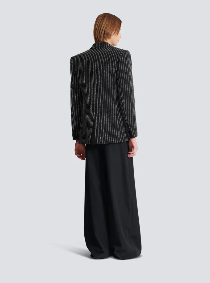 1-button wool jacket with crystal stripes 1-button wool jacket with crystal stripes