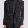 1-button wool jacket with crystal stripes 1-button wool jacket with crystal stripes