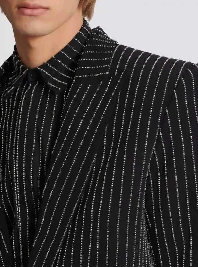 1-button wool jacket with crystal stripes 1-button wool jacket with crystal stripes