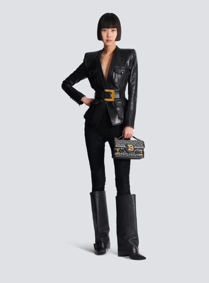 B-Buzz Shoulder 24 bag in calfskin and PB jacquard canvas B-Buzz Shoulder 24 bag in calfskin and PB jacquard canvas