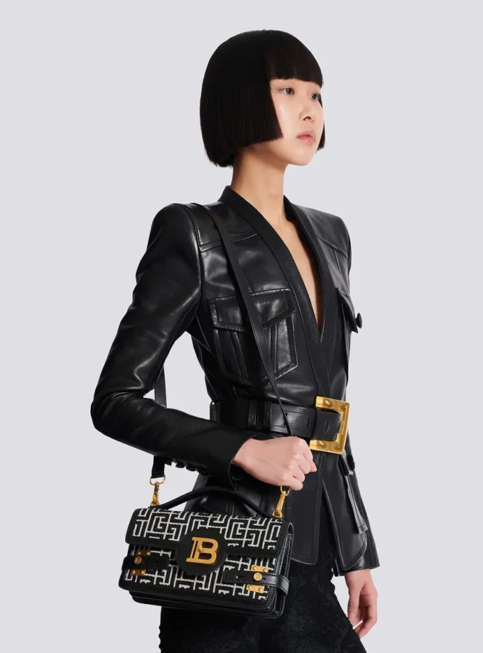 B-Buzz Shoulder 24 bag in calfskin and PB jacquard canvas B-Buzz Shoulder 24 bag in calfskin and PB jacquard canvas