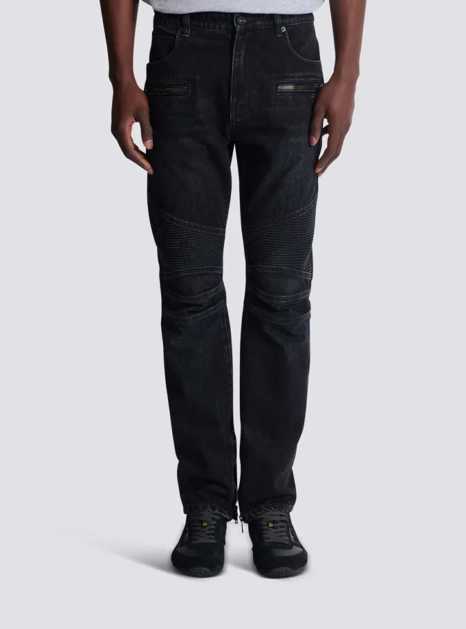 Biker jeans in black vintage denim