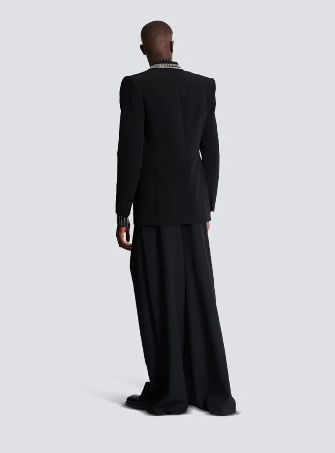 Crepe 1-button jacket with crystals