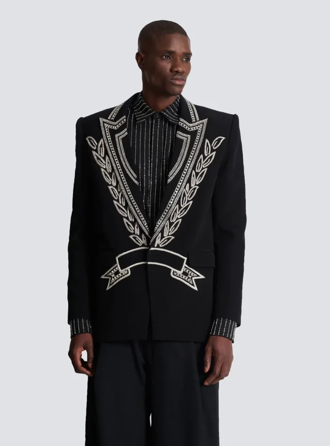 Crepe 1-button jacket with crystals