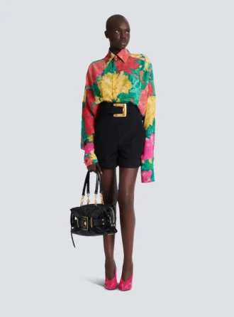 Crepe shirt dress with roses print