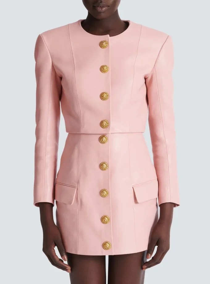 Cropped lambskin jacket
