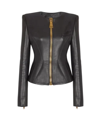 Cropped peplum lambskin jacket Cropped peplum lambskin jacket