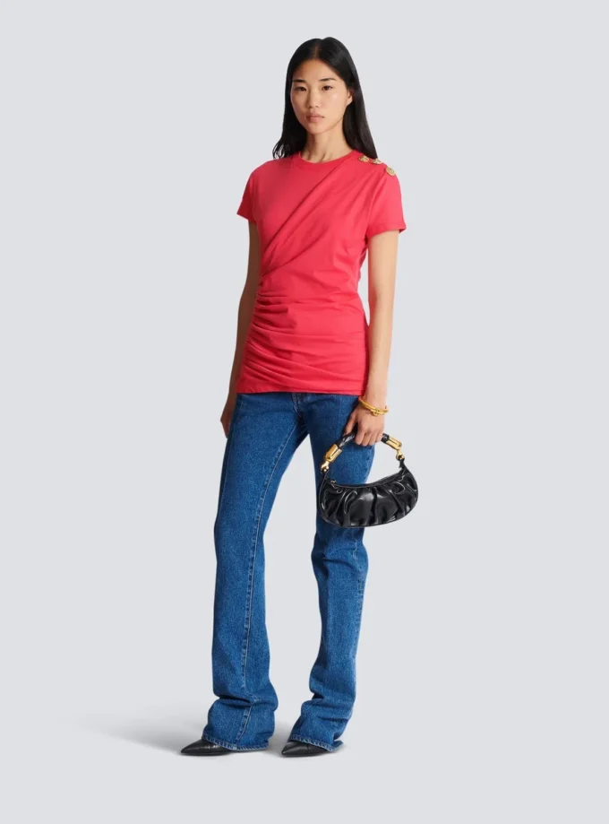 Draped T-shirt with buttons