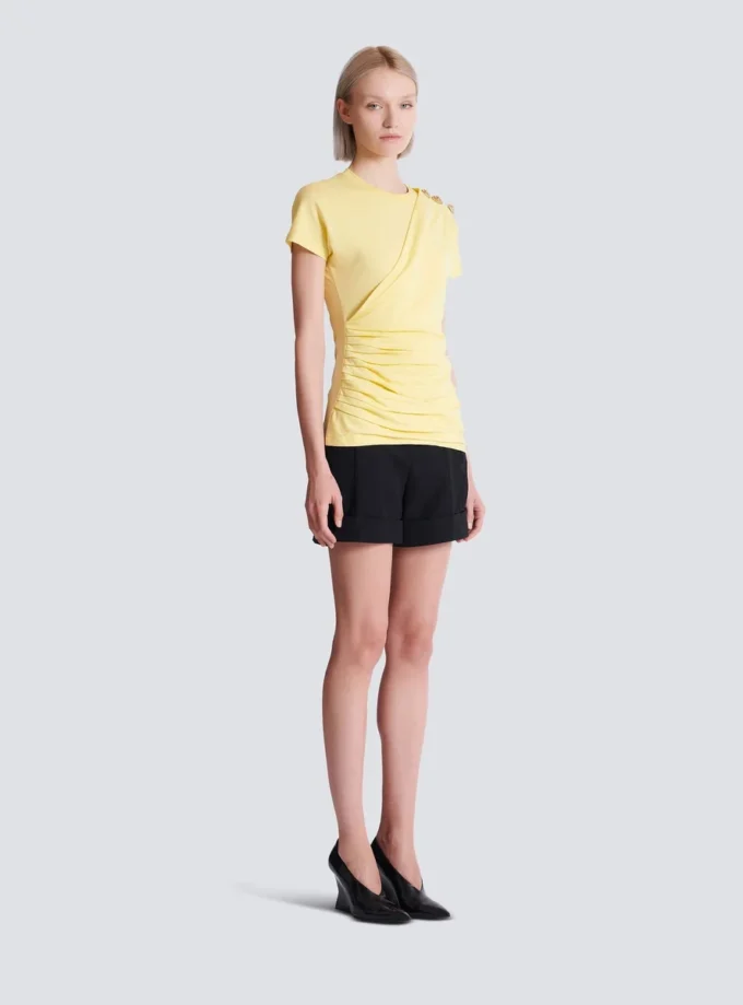 Draped T-shirt with buttons