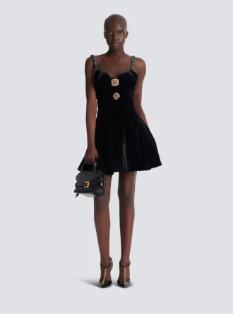 Embellished strappy velvet dress