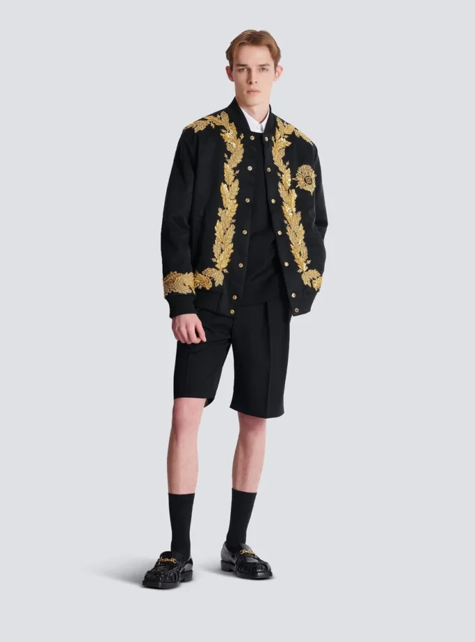 Embroidered cupro bomber jacket Embroidered cupro bomber jacket