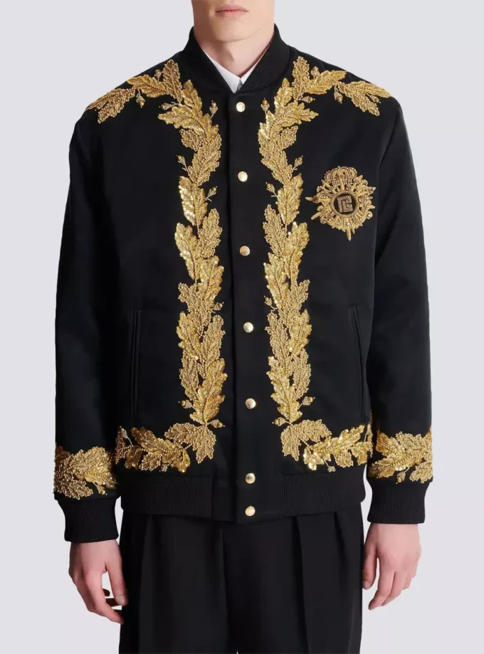 Embroidered cupro bomber jacket Embroidered cupro bomber jacket