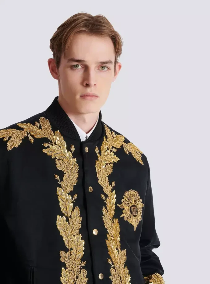Embroidered cupro bomber jacket Embroidered cupro bomber jacket