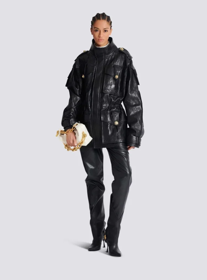 Lambskin leather parka with topstitched Diamond pattern Lambskin leather parka with topstitched Diamond pattern