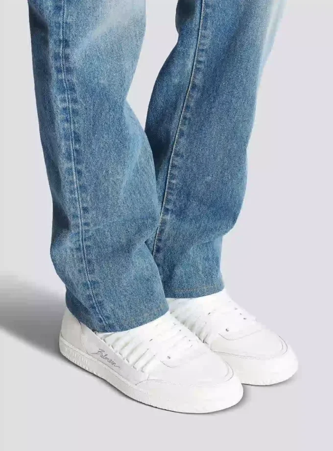 Leather Balmain Swan Mid-Top lace-up trainers