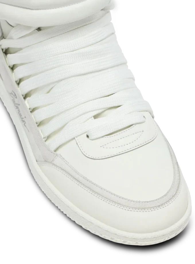Leather Balmain Swan Mid-Top lace-up trainers