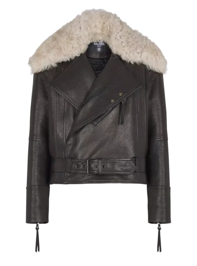 Leather jacket with shearling collar Leather jacket with shearling collar