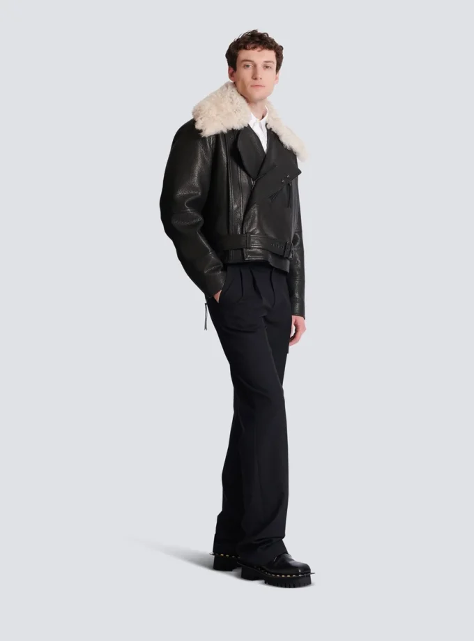 Leather jacket with shearling collar Leather jacket with shearling collar