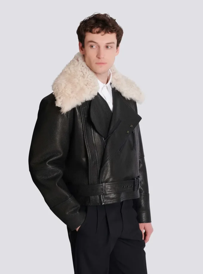Leather jacket with shearling collar Leather jacket with shearling collar