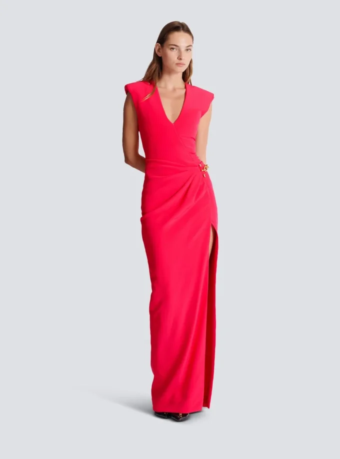 Long crepe dress with embellished detail Long crepe dress with embellished detail