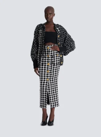 Long gingham tweed skirt