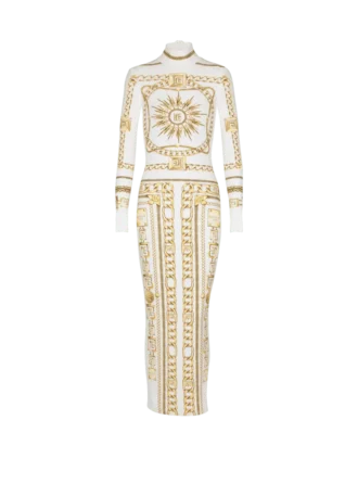 Long printed bodycon dress with Balmain Foulard pattern Long printed bodycon dress with Balmain Foulard pattern