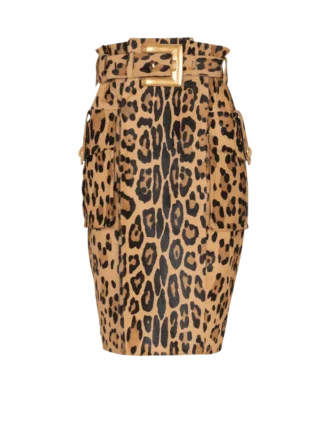 Ponyskin-style leather midi skirt with leopard pattern Ponyskin-style leather midi skirt with leopard pattern