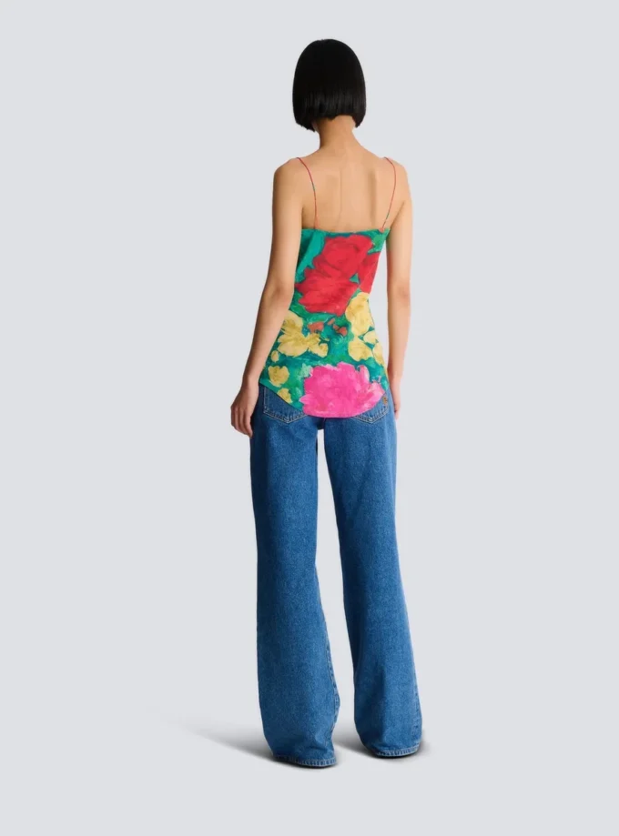 Printed crepe de Chine top with thin straps