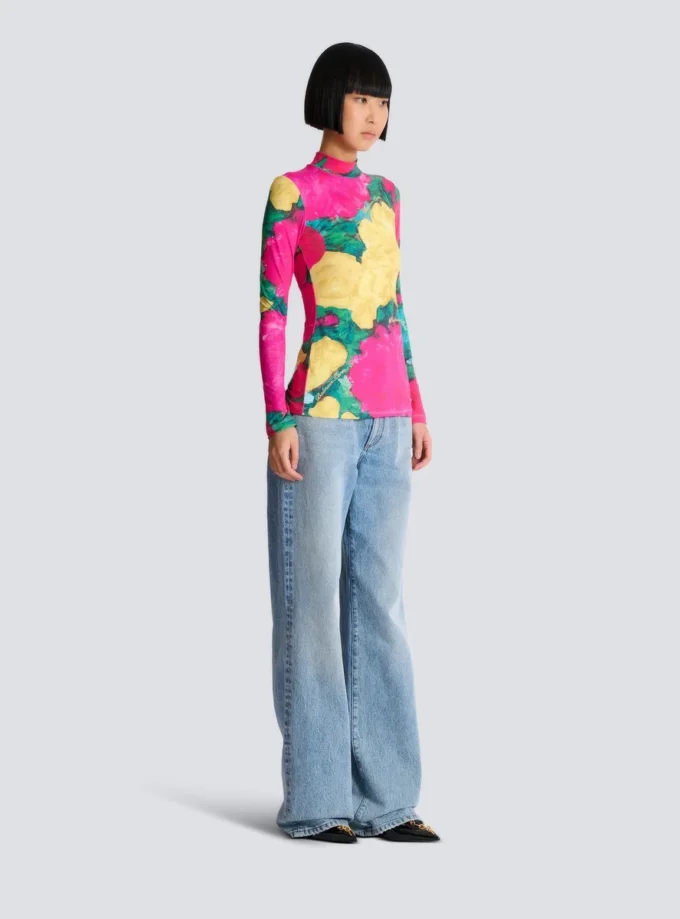 Printed high-neck top