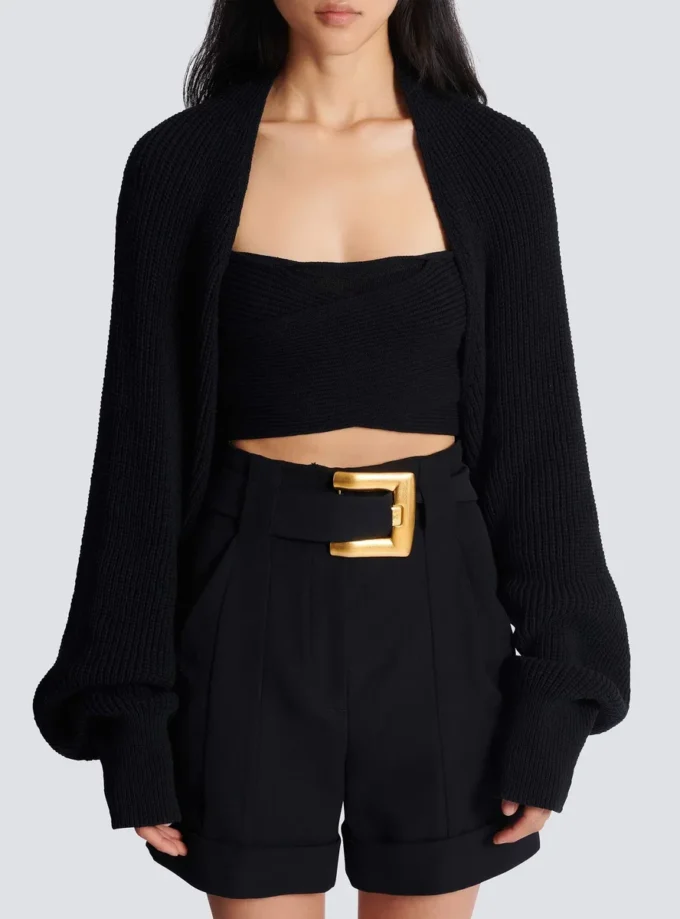 Ribbed knit bolero cardigan