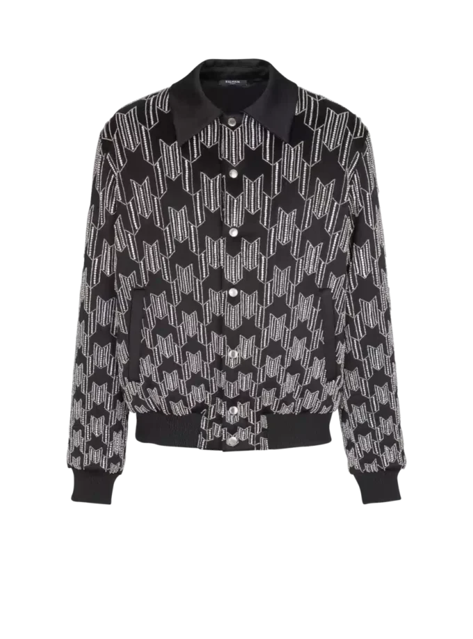 Satin bomber jacket with crystal embroidery