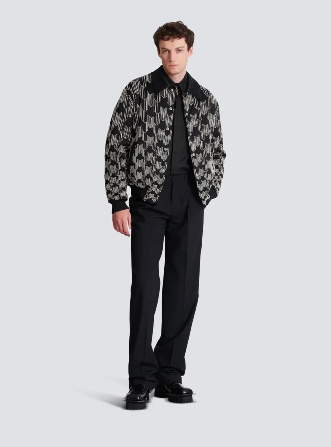 Satin bomber jacket with crystal embroidery