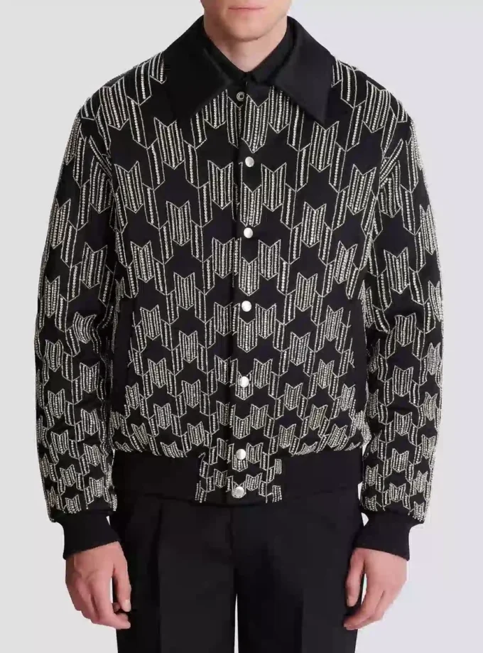 Satin bomber jacket with crystal embroidery