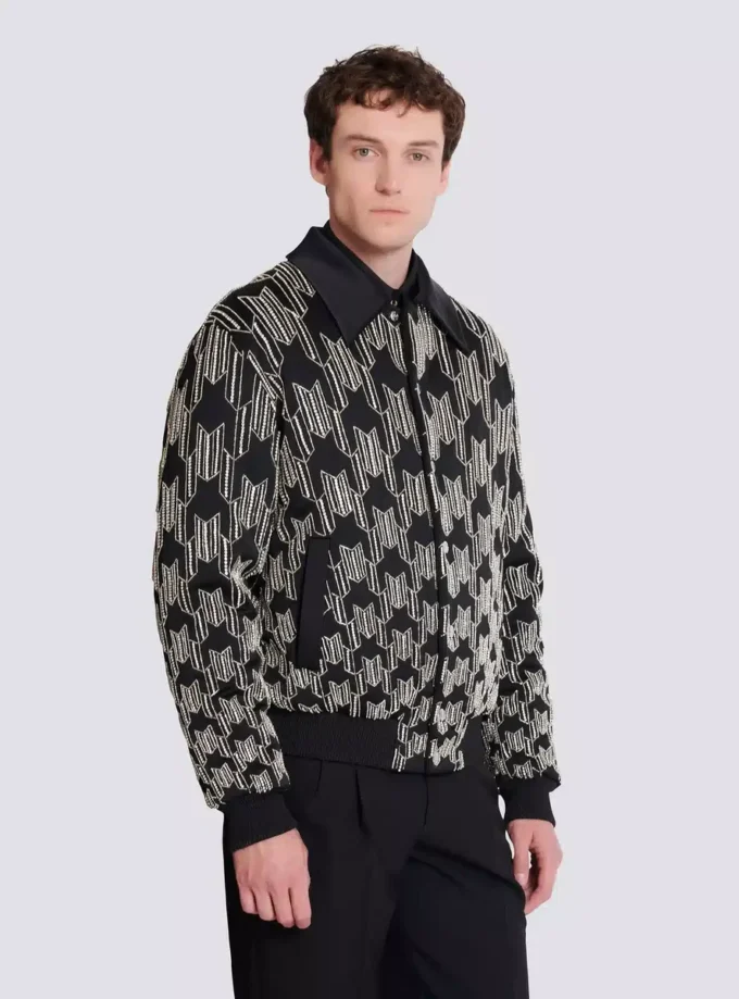 Satin bomber jacket with crystal embroidery