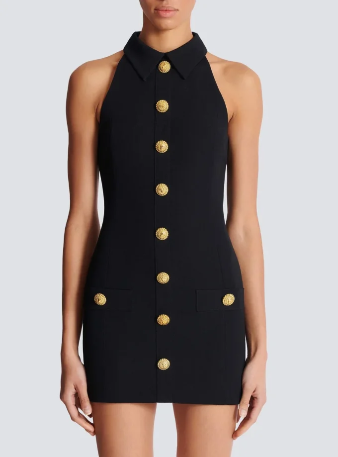 Short grain de poudre dress with buttons
