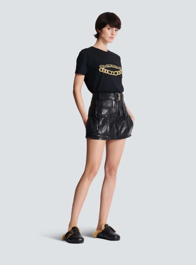 Short lambskin skirt