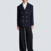Short striped wool pea coat