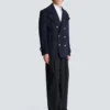 Short striped wool pea coat