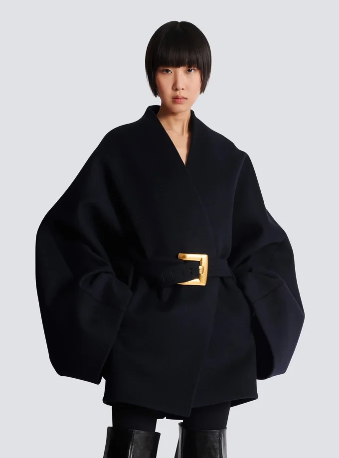 Short wool wrap coat
