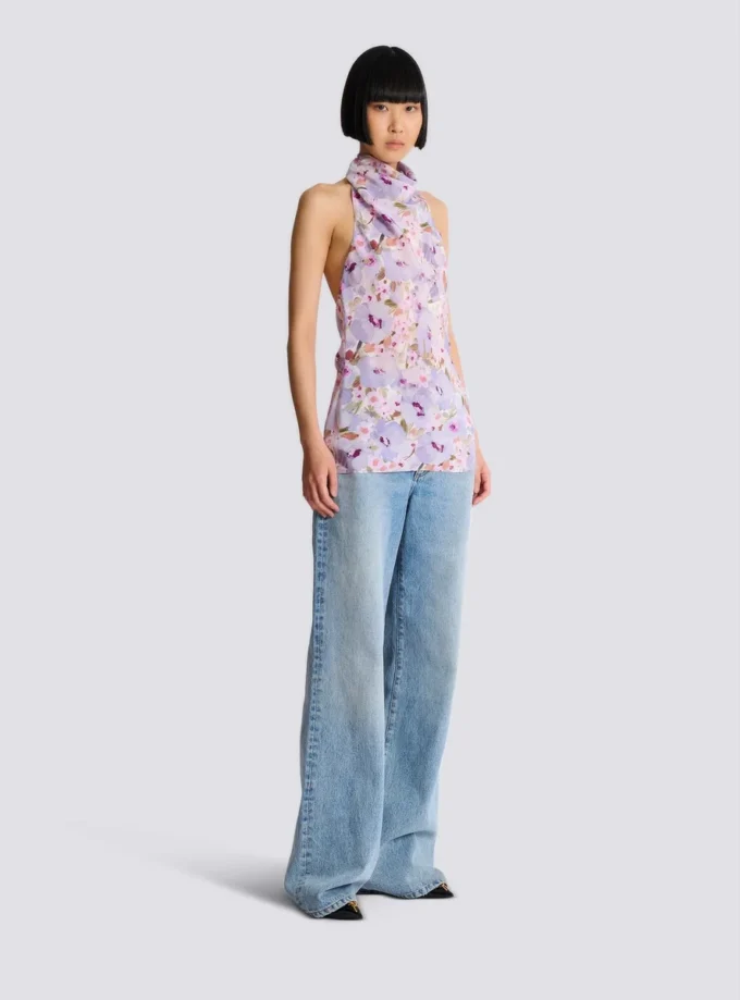 Sleeveless top with Poppy Flower print