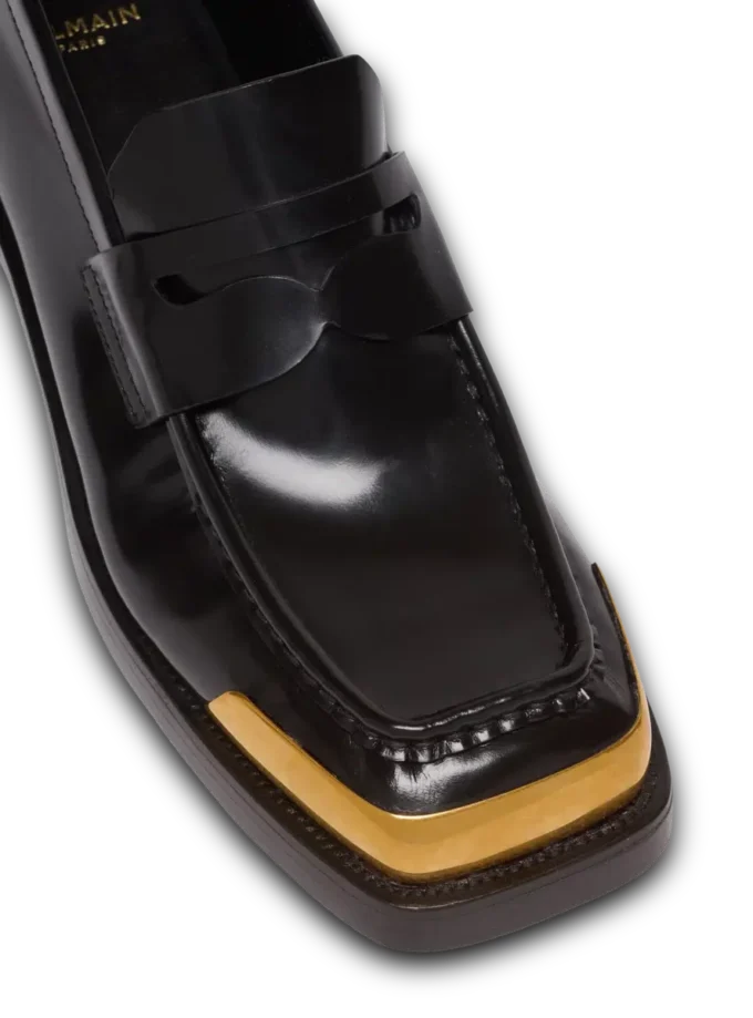 Square-toe glazed leather loafers