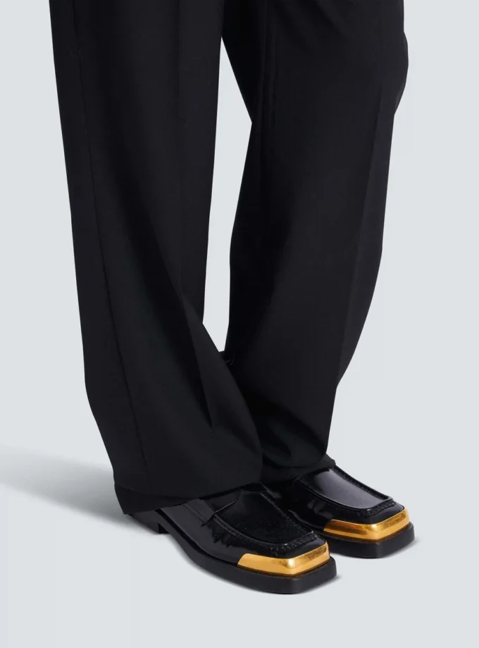 Square-toe glazed leather loafers