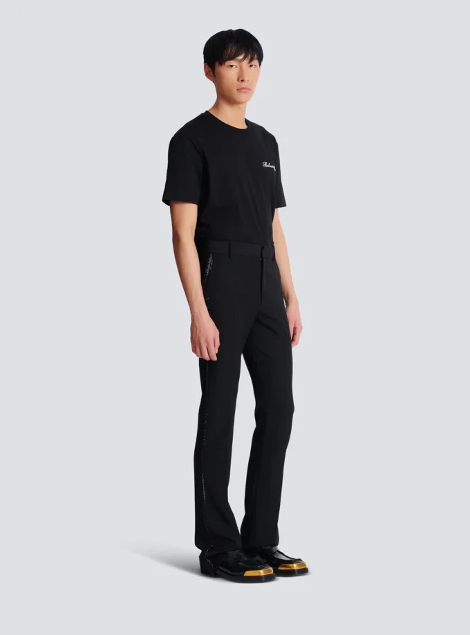 Straight-leg wool trousers with crystal embroidery Straight-leg wool trousers with crystal embroidery